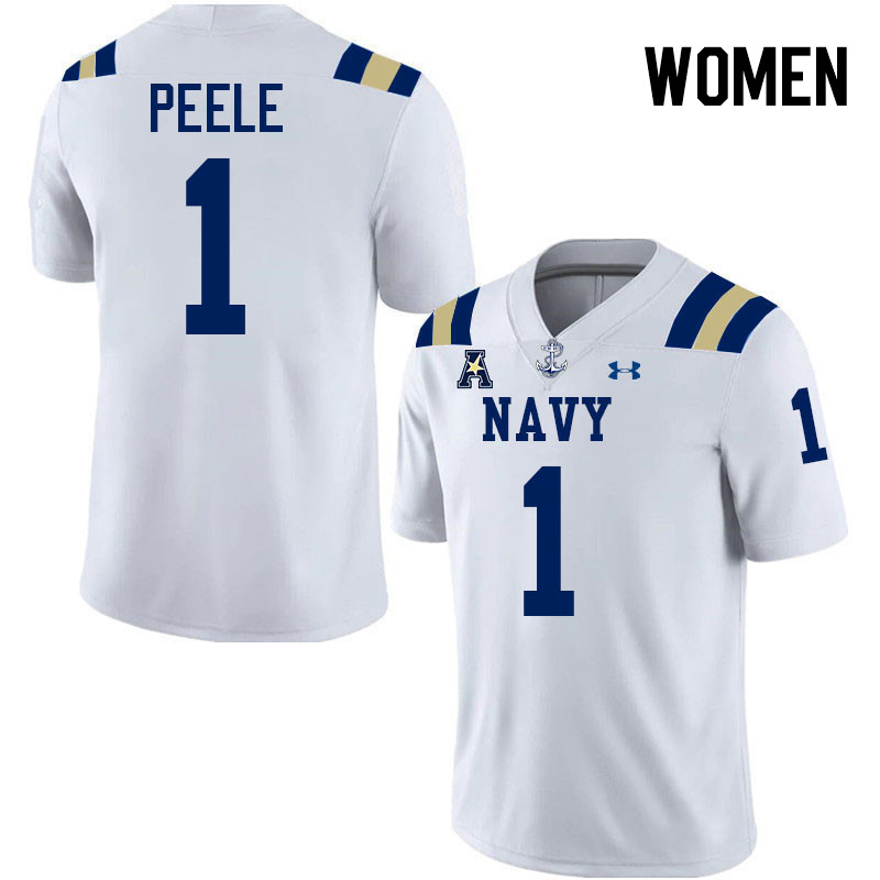 Women Navy Midshipmen #1 Dashaun Peele College Football Jerseys Stitched-White